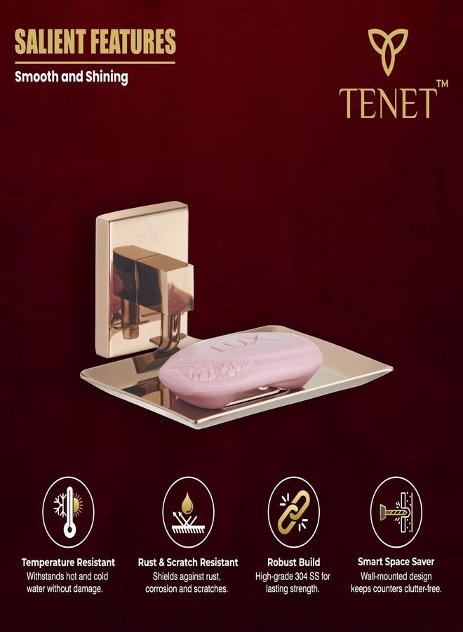 TENET Stainless Steel Soap Dish Soap Holder Soap Tray | Wall Mounted Soap Stand Basket Plate Case Shelf Organizer | Rust Proof Bathroom Accessories | Rose Gold | 1 Year Warranty - Image 2